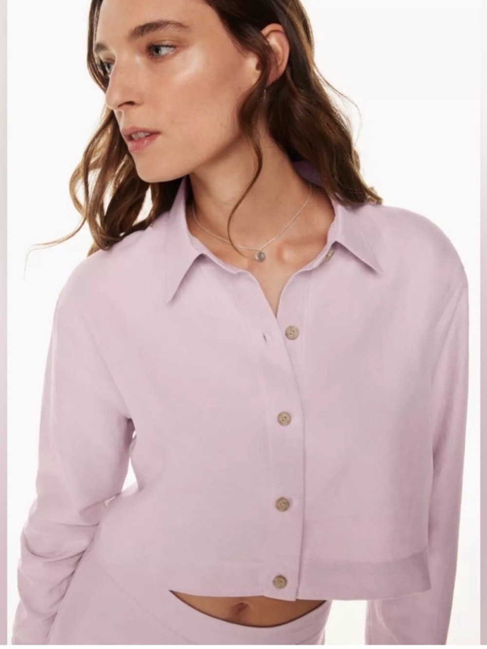 Aritzia Wilfred Cropped Lilac Button-Front Shirt with Matching Skirt set - Picture 3 of 10